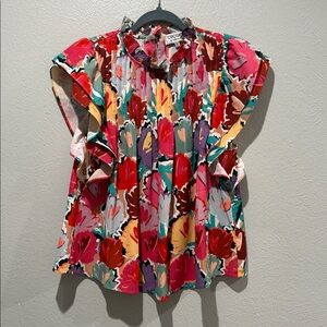 CROSBY by Mollie Burch Vibrant Floral Ruffle Blouse